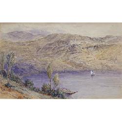 Myles Birket Foster (1825-1899), A Roman lake landscape, with Castel Gandolfo beyond, pencil and wat