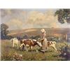 Image 1 : Fred Hall (1860-1948), Feeding Time; a milkmaid feeding calves in a paddock, oil on board, signed lo