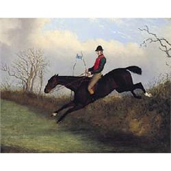 John Paul (c.1830-c.1890), Study of a steeplechaser taking a fence, oil on canvas, signed lower righ