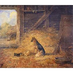 Manner of Dean Wolstenholme II (1798-1882), Study of a dog and her three puppies within a barn inter