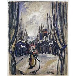 Paul Ayshford (Lord) Methuen (1886-1974), Balcony looking onto a harbour, oil on board, signed lower