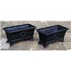 Image 1 : A pair of cast iron planters of square tapering form, the fluted sides cast in relief with a central