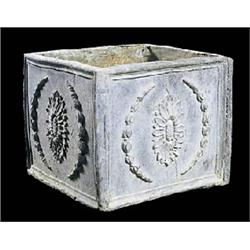 A pair of lead jardinieres, the square sides moulded with patera in the neo-classical style, 20 high