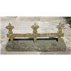 Image 1 : A cast iron bootscraper, the three upright supports with fleur-de-lys terminals, on sandstone base,.
