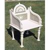 Image 1 : A white marble seat, the arched back carved with a sunburst above a pierced panel, the downswept sid