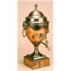 Image 1 : A 19th century copper tea urn, the pierced cover with an urn finial, with rams mask and ring handles