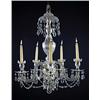 Image 1 : A composite cut-glass five-branch chandelier, with facetted pendants to the top and the drip pans, w