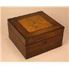 Image 1 : A late Victorian rosewood and ebony strung work box, the hinged top with an amboyna and boxwood trel