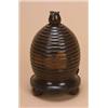 Image 1 : A mid 19th century lignum vitae string box, in the form of a bee hive, the turned finial with a rece