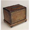 Image 1 : A Victorian amboyna rectangular cigar chest, ebony banded and tulipwood crossbanded, centred with a.