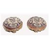 Image 1 : A pair of Victorian walnut round footstools, each with a wool and beadwork top, gilt brass studs and