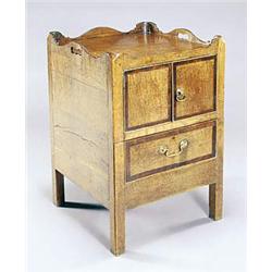 A George III oak tray top night commode, the top with pierced handles above two mahogany crossbanded