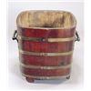 Image 1 : A walnut log bin of rectangular coopered form with brass bands, two handles and block feet, 52 high.