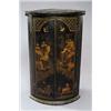 Image 1 : An early 19th century japanned bowfronted hanging corner cupboard, with moulded cornice above two do
