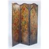 Image 1 : An early 20th century three fold screen, each leaf with a serpentine crest painted with flowers, bir