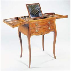 A mahogany serpentine fronted enclosed washstand in 18th century style, the double hinged top enclos