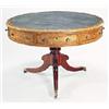 Image 1 : A George IV mahogany drum top library table, crossbanded and with a gilt tooled leather inset, above