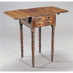 A Victorian mahogany drop leaf work table, the rectangular top with rounded corners, above two drawe