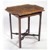 Image 1 : A mahogany table, the rectangular top with an edge moulding and canted outset ends, on a plain friez