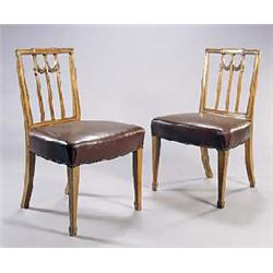 A set of six late 19th century mahogany dining chairs in Hepplewhite style each with a rectangular b