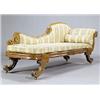 Image 1 : A William IV oak and pollard oak chaise longue, with upholstered back, scroll arm and squab seat, th
