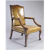 Image 1 : A mahogany Gainsborough chair in George III style, with a rectangular upholstered back, seat and arm
