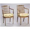 Image 1 : A pair of late 19th century satinwood Sheraton revival elbow chairs painted overall with strings and