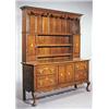 Image 1 : An oak and mahogany crossbanded dresser with chequer strings, the plate rack with a dentil cornice a
