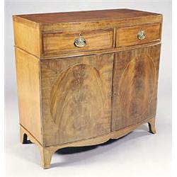 A late 19th century mahogany and boxwood and ebony strung bowfronted side cabinet, the crossbanded f