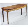 Image 1 : A late George III mahogany bowfronted serving table, with flame veneered frieze and a moulding on sq