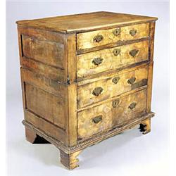 A late 17th / early 18th century Continental walnut parquetry chest, in two parts, the rectangular t
