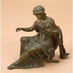 Lean Pilet, (1840-1916), a 19th century bronze figure of an Ancient Greek lady seated on a chair, 23