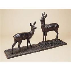 August Kranz, (1893- ), a bronze of two deer on a rectangular naturalistic cast base, 70cm wide £1,0