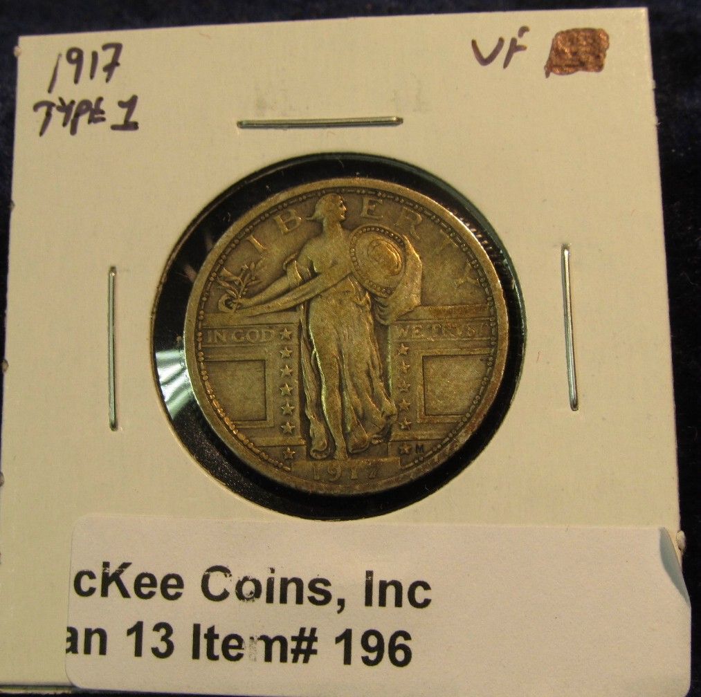 Download 196. 1917 P Type One (Bare Breast) Standing Liberty Quarter. VF 20.