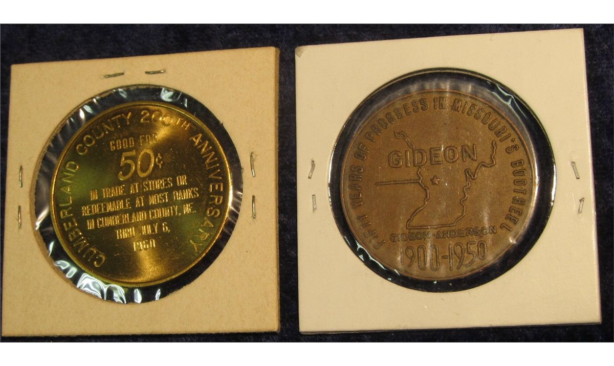 852. 1950 Gideon, Missouri, SemiCentennial, 1960 Cumberland Co. Main Medals.