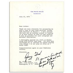 Gerald Ford Presidential Letter Signed With Postscript to Arthur Ashe -- ''...You are a fine example