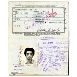 Arthur Ashe's Passport, Issued 1975 -- With Original Signed Passport Photo of the Tennis Legend Inta