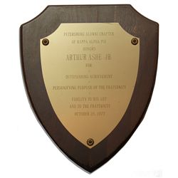 Arthur Ashe Plaque Awarded in 1977 by His Fraternity, Kappa Alpha Psi