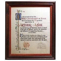 Arthur Ashe 10th Anniversary World Championship of Tennis Award -- Nicely Framed