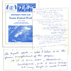 Arthur Ashe's 1986 Sportsmen's Tennis Club Festival Program -- With Handwritten Notes by Ashe -- ''.
