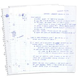 Arthur Ashe Handwritten Outline For a Provocative Speech on AIDS -- Just Months Before His Death --