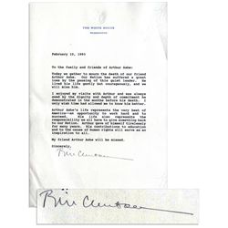 Bill Clinton Typed Letter Signed on White House Stationery Offering Condolences to the Family of Art