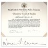 Image 1 : Certificate That Accompanied Arthur Ashe's Presidential Medal of Freedom -- Signed by Bill Clinton a