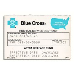 Arthur Ashe's Blue Cross Card From 1982-1983 -- During His Battle With Heart Disease