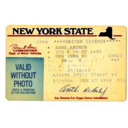 Arthur Ashe's Driver's License