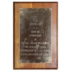 Award Presented to Arthur Ashe by His Richmond, Virginia High School
