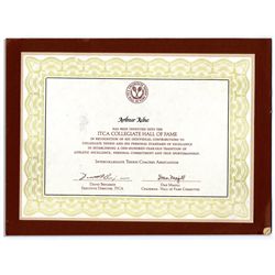 Arthur Ashe ITC Collegiate Hall of Fame Certificate