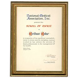 Arthur Ashe Certificate -- Recognizing His Use of Black Professionals for His Health Care