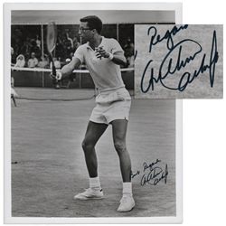 Arthur Ashe Signed 8'' x 10'' Photo Playing Tennis