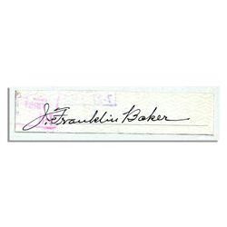 HOFer Frank ''Home Run'' Baker Signature -- Signed ''J. Franklin Baker'' Clipped From Check -- 5'' x